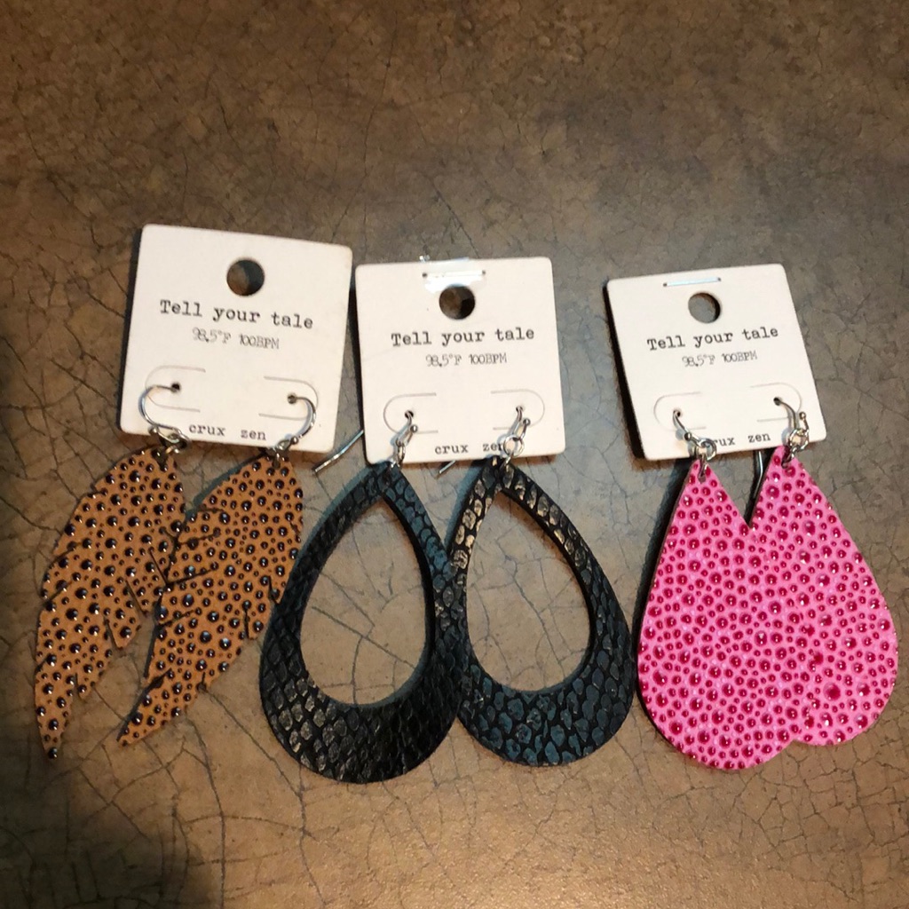 Nwt Tell Your Tale Set Of 3 Faux Leather Earrings